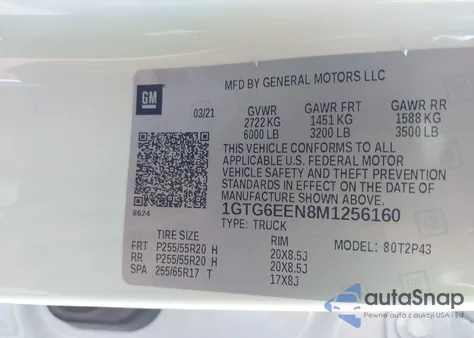 2021 GMC Canyon 4Wd Short Box Denali z USA, uszkodzony, nr VIN 1GTG6EEN8M1256160